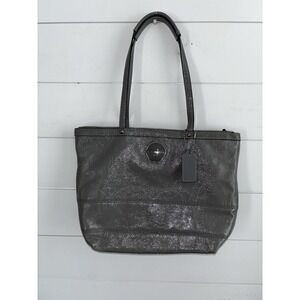 COACH‎ Gray Patent LEATHER F15142 TOTE Shoulder Bag Top Zip Double Handles